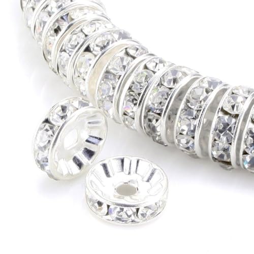 200pcs Adabele Grade A 4mm (0.16 Inch) Small Rhinestone Rondelle Loose Beads (Clear Crystal) Sterling Silver Plated Spacer for DIY Craft Jewelry Making CF1-401 - color: Clear, size: 4mm (200pcs)