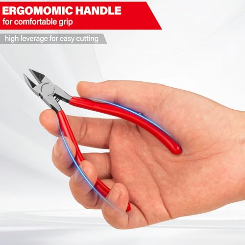 HAUTMEC 5" Precise Small Flush Cutters of Engineer Wire Cutters Pliers 5PCS Side Cutters with Location Pin for Fine Shearing, Perfect for Circuit Board Cutting, Electronic Components, HT0327-5PC - color: 5 Inch-5pcs