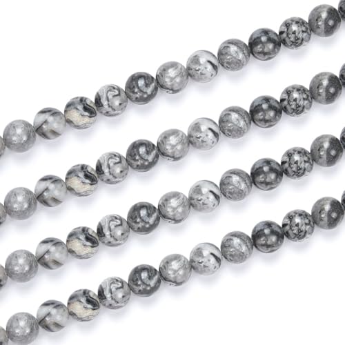 90pcs Adabele Natural Landscape Jasper Healing Gemstone 4mm (0.16 inch) Small Round Beads Gem Stone Spacer for Craft Jewelry Making GF19-4 - color: Landscape Jasper, size: 4mm (90pcs/1 Strand)