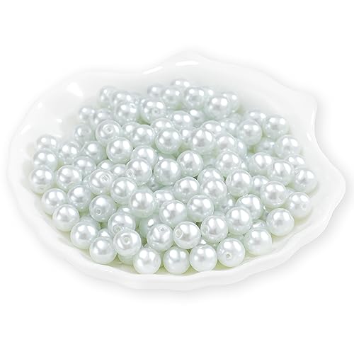 200Pcs Glass Pearl Beads Faux Pearls Round Czech Tiny Satin Luster Spacer Loose Beads Bulk with Holes Handcrafted for DIY Bracelets Jewelry Making Crafts Supplies (6MM, White) - color: White, size: 6MM