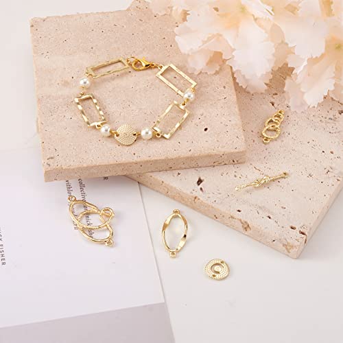 FASHEWELRY Golden Bow Connector Charms Bulk, Christmas Bowknot Link Charms, Infinity Links Geometric Hollow Bezel Pendants for Earring Bracelet Necklace Keychains Jewelry Making - color: 9 Styles Links Charms