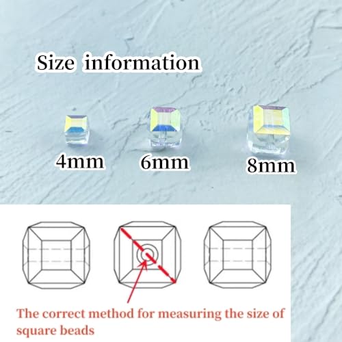 Crystal Glass Beads 100 Pieces 6mm Cube Crystal Glass Beads Faceted Square Shape Spacer Beads for Jewelry Making Bracelet Earring Necklace DIY Craft Making Supplies(Crystal AB) - color: Crystal AB, size: 6mm