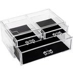 Sea Team Clear Makeup Organizer with Drawers, Acrylic Plastic Cosmetic Display Case, Jewelry Storage Box, Holder for Dresser, Bathroom, Vanity, Countertop (1 Large, 2 Small Drawers) - size: 1 Large, 2 Small Drawers
