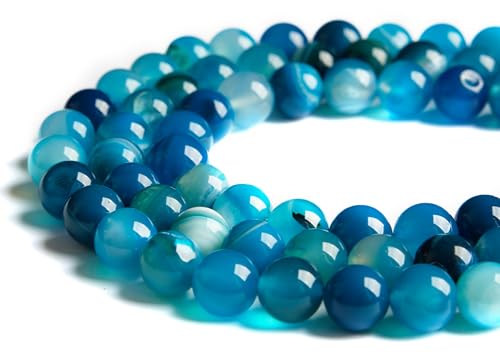 100pcs 8mm Blue Stripe Agate Beads Natural Gemstone Beads Round Loose Beads for Jewelry and Bracelets Making - color: Blue Stripe Agate, size: 8mm