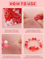 150PCS Valentine's Day Acrylic Pastel Beads for Jewelry Making, Kalolary Colorful Bow Butterfly Flower Kawaii Plastic Candy Heart Cute Macaroon Aesthetic Beads for Bracelet Necklace DIY Supplies (Red) - color: Red