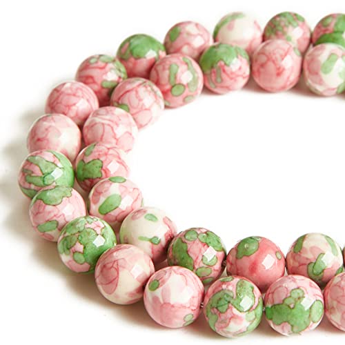 150pcs 8mm Green Red Rain Flower Beads Natural Gemstone Beads Round Loose Beads for Jewelry Making - color: Green Red Rain Flower, size: 8mm