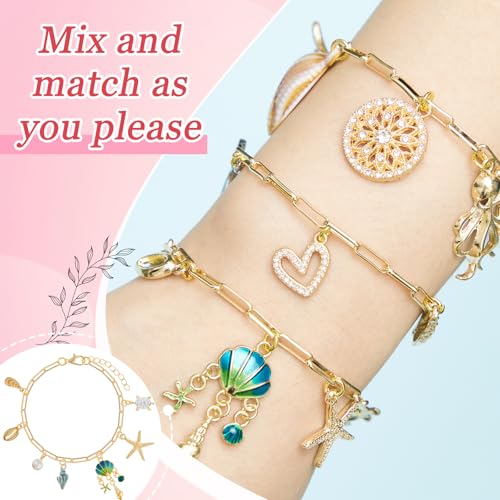 Quelay 328 Pcs Gold Sea Ocean Beach Charms Pendants for Jewelry Making Kit Bulk for Women DIY with 118 Charms 200 Jump Rings 5 Necklaces 5 Bracelets Accessories for Gift Beginner Arts Christmas