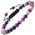 MASSIVE BEADS Natural Healing Power Gemstone Crystal Beads Unisex Adjustable Macrame Bracelets - color: Agate Purple, size: 6mm