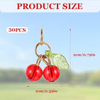 Tyqour 30 Pcs Red Cherry Charms Bulk 3D Mini Glass Fruit Charms for Jewelry Making Fruit Cherry Beads Pendants for Earrings Necklace Bracelet Anklet DIY Craft