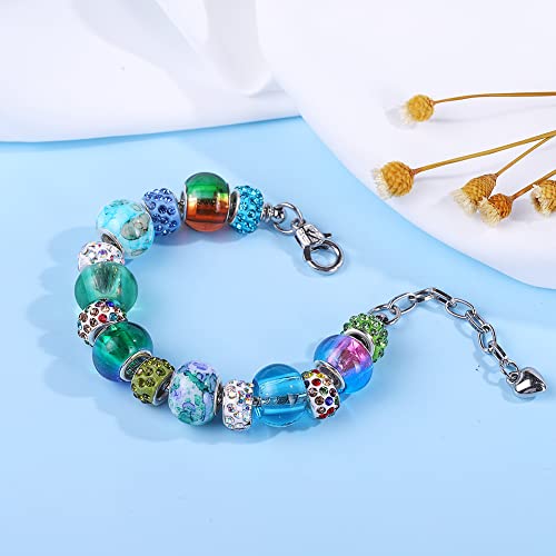 100 PCS Assorted European Beads with Copper Core Big Hole Glass Spacer No Copper Core Lampwork Colorful Beads Rhinestone Craft Beads for DIY Charm Bracelet Jewelry Making (Transparent Bicolor) - color: Transparent Bicolor