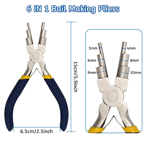 AHIER 6 in 1 Bail Making Pliers Wire Looping Forming Pliers, 3mm to 10mm Wire Bending Plier with Non-slip Comfort Grip Handle for Jewelry Making, Loops, Jump Ring (Round)