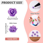 Beadthoven 50pcs Opaque Resin Rose Flower Beads MediumPurple Floral Flat Base Cabochons Embellishment for DIY Scrapbooking Jewelry Making 9x7mm Hole: 1mm - color: MediumPurple#9x7mm-50pcs