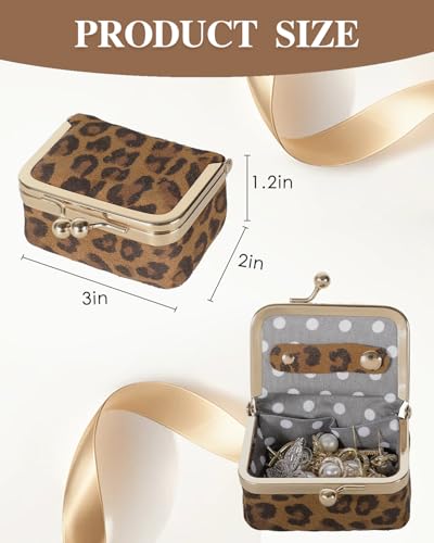 COOLYOUTH Leather Mini Jewelry Box Travel Jewelry Case Portable Small Coin Purse with Kiss Lock Travel Ring Box (Brown Leopard) - color: Medium-Brown Leopard