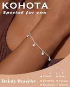 KOHOTA Silver Gold Bracelets for Women Trendy 14K Gold Plated Bracelet for Women Non Tarnish Dainty Stackable Clover Flower Heart Butterfly Diamond CZ Charm Station Bracelets Stack Jewelry Gifts - color: C: Diamond-Silver