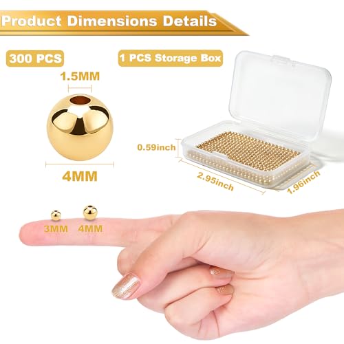 CeeVian 14K Gold Plated Spacer Beads 300PCS Seamless Gold Round Beads Spacer Beads That Do Not Fade Easily Round Bracelet Bead for DIY Necklace Bracelet Jewelry Making (4MM) - size: 4MM