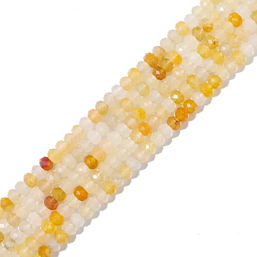BEADIA Natural Yellow Jade Beads 4x2mm 120pcs Faceted Rondelle Loose Semi Gemstone Beads for Jewelry Making Design - color: Yellow Jade