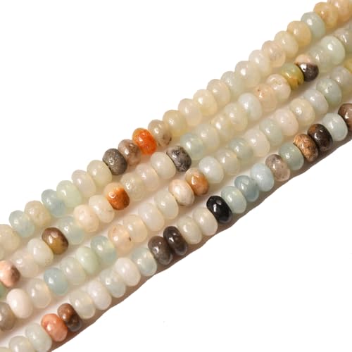 2x4mm 150pcs Natural Amazonite Rondelle Stone Beads Semi-Precious Disk Loose Gemstones Bead for DIY Jewelry Making - color: Amazonite