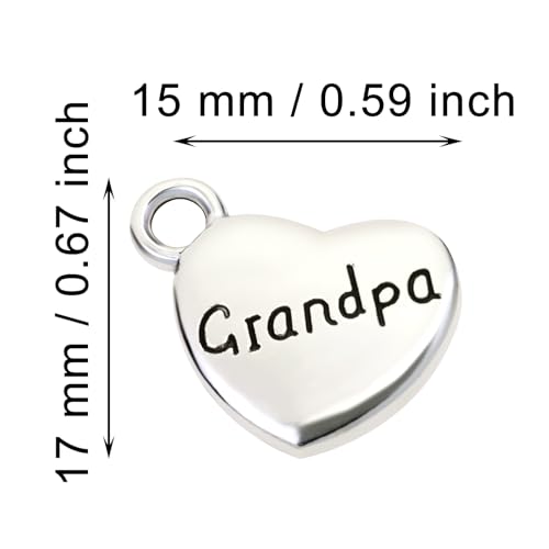 Shapenty Antique Silver Love Heart Shaped Family Members Pendant Charms for DIY Craft Keychains Bracelet Necklace Earrings Jewelry Making Findings and Memory Ornament - style: Grandpa