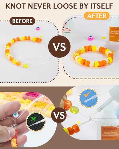 ZUAWAE Jewelry Glue for Elastic String, Bracelet Glues with 1mm Elastic String for Bracelets to Clay Beads Bracelet Making Kit, Jewelrys Fixing Kit, Jewelry Making Supplies - color: 1 mm Elastic String with Jewelry Glue