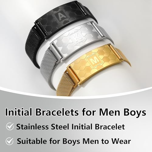 Fervia Graduation Gifts Soccer Initial Bracelet Stainless Steel A-Z Letter Charm Bracelets Adjustable Wristbands Soccer Gifts Idea for Players Team Lovers Men Boys Dad - color: Black, size: Initial K