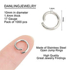 DanLingJewelry 1000 pcs 304 Stainless Steel 17 Gauge Open Jump Rings 10mm for Jewelry Making Connectors Jewelry Finding Stainless Steel Color - color: 1000 pcs - ф10mm δ 1.4mm