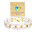 Double Layer Pearl Heart Bracelets for Women, Cubic Zirconia Charm Jewelry, Adjustable Gold Silver Stackable Bracelet Jewelry Set Birthday Gift for Mom Daughter Wife - color: Gold-Green