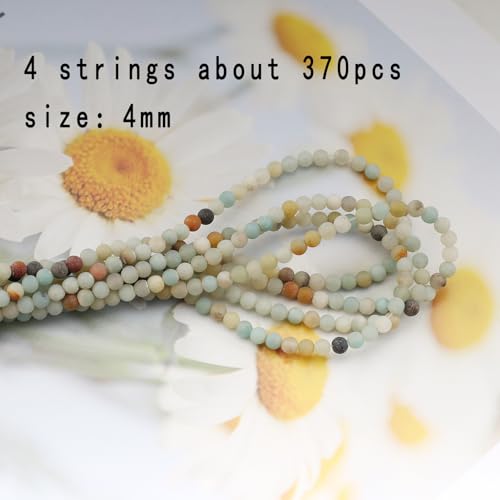 370Pcs Natural Frosted Amazonite Gemstone Beads Energy Healing Crystal Stone Round Loose Gemstone Stone Beads for Jewelry Making, DIY Bracelets Necklaces (Frosted Amazonite-4mm) - color: Frosted Amazonite-4mm