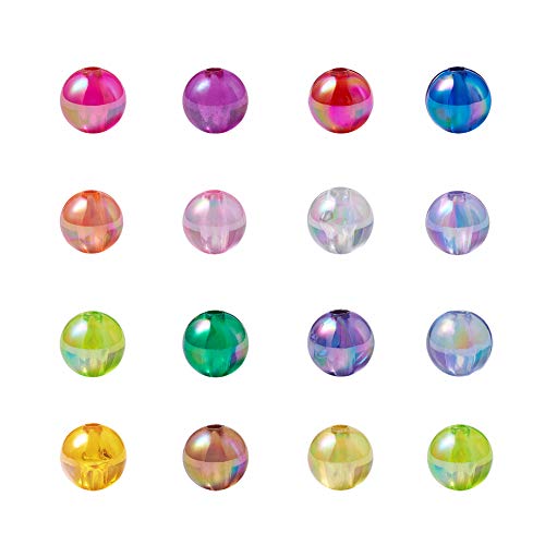 Craftdady 50Pcs Transparent Tiny Acrylic Round Spacer Beads 10mm Random Mixed AB Colors Loose Pony Beads for Jewelry Making Hole: 1.5mm - color: Mixed AB Colors, size: 10mm