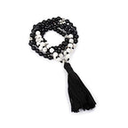 LIUANAN 108 Mala Beads 8mm Natural Bracelet Healing Gemstone Yoga Meditation Hand Knotted Mala Prayer Bead Necklace - color: 6mm-Black+White Natural Turquoise