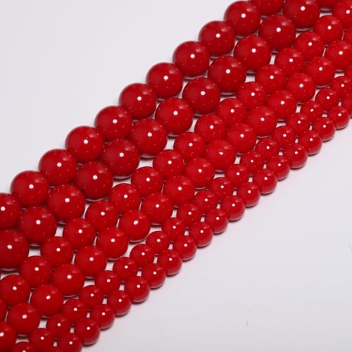 6mm Red Jade Natural Stone Beads Round Loose Beads for Jewelry Making Yochus DIY Beads Bracelet Necklace - color: Red Coral, size: 6mm