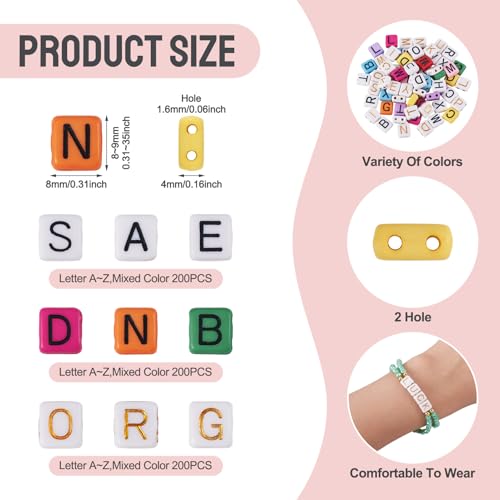 FASHEWELRY 600Pcs Acrylic Letter Beads 2 Hole Tile Bead Flat Square Alphabet Beads Multi-Strand Links Bead for Bracelet Necklace Jewelry Making
