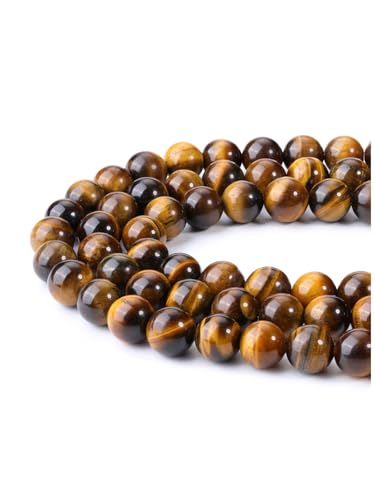 Jovivi 8mm Natural Tiger Eye Gemstone Beads for Jewelry Making,96pcs Energy Healing Crystals Polished Round Smooth Stone Beads,Genuine Real Stone Beads for Bracelet Necklace - color: Tiger Eye