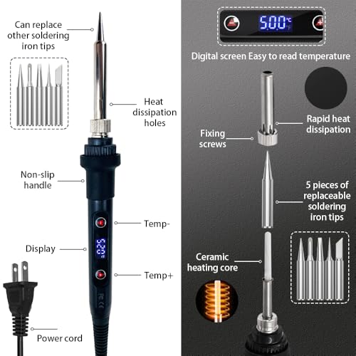 WellerMan Soldering Iron Kit 80W – LCD Digital Adjustable Temperature Soldering Tool Set with 5 Precision Tips, Desoldering Pump, Solder Wire, Stand for DIY, Electrical Repairs, and Metal Work