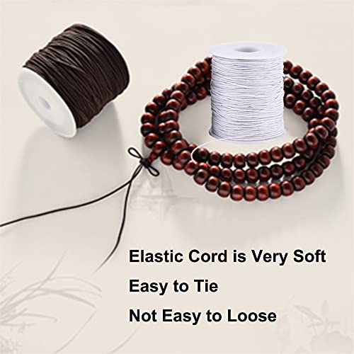 LUSTEMBER Elastic String for Bracelets, 2 Rolls 1 mm Sturdy Stretchy Elastic Cord for Jewelry Making, Necklaces, Beading - size: Black+White