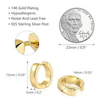 925 Sterling Silver Earrings Small Chunky Hoop Earrings for Women Trendy Huggie Hoop Earrings 14K Gold Plated Hypoallergenic Earrings Small Thick Huggie Hoops Earrings - color: 14K Gold