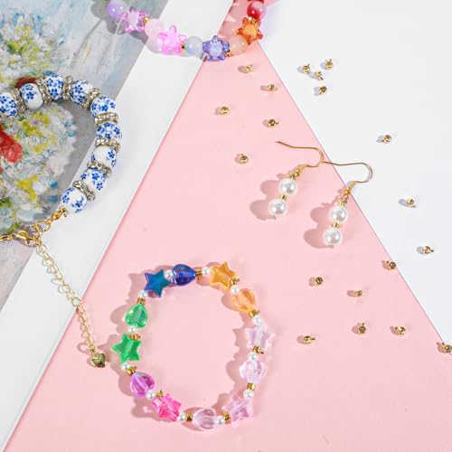 Tyqour 40PCS Crimping Beads for Jewelry Making Gold Crimping Beads for DIY Bracelet, Necklace, Earring Jewelry Making Accessories, Tyqour Brass Metal Crimp Beads