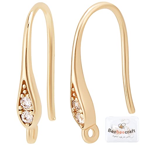 Beebeecraft 10Pcs/Box 18K Gold Plated Cubic Zirconia Earring Hooks Rhinestone French Ear Wires Hooks with Dangle Loop for DIY Jewelry Earring Making Findings - color: French Earring Hooks