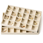 pickpiff Drawer Jewelry Organizer & Display Trays: 2pcs 24grid Velvet Stackable Jewelry Case (13.8x9.4x1.2inch) - Soft Beige Ring Storage Bracelet Holder Earring Box - size: 24 grids + 24 grids