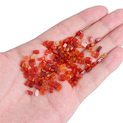 Beadia Natural Red Agate Stone Tila Beads 5x2mm Rectangle 2-Hole Spacer Beads for DIY Bracelet Earring Making 15"/Strand - color: Red Agate, size: 5x2mm
