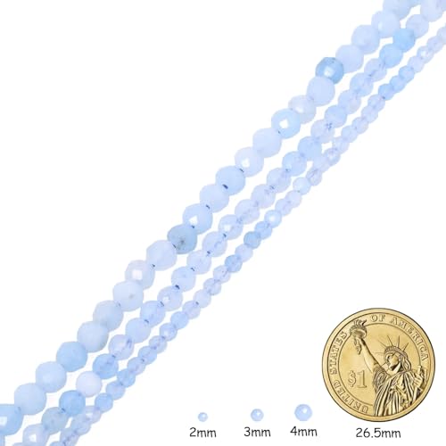 Natural Aquamarine Beads, 4mm 90pcs Small Round Faceted Loose Gemstones for DIY Jewelry Making, Handmade Bracelet and Necklace Crafting, with Size Card - color: Aquamarine, size: 4mm