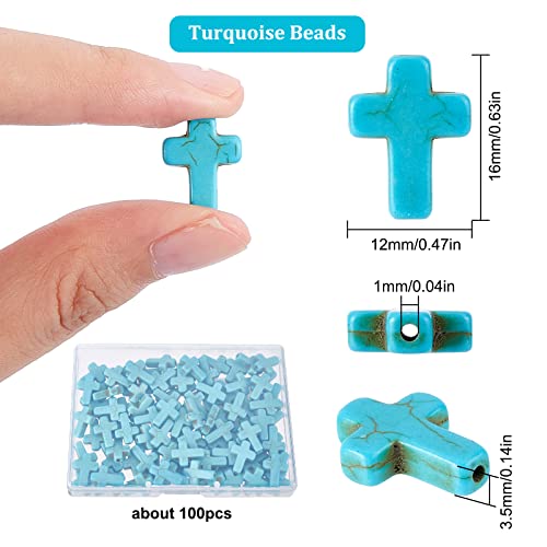 SUNNYCLUE 1 Box 100Pcs Turquoise Cross Beads Bulk Synthetic Turquoise Blue Gemstone Bead Easter Mini Cross Stone Spacer Beads for Jewelry Making Charms Beading Kits Christmas Bracelets DIY Supplies - color: 100pcs 12x16mm Blue Cross Beads