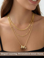 Layered Gold Necklaces for Women, 14K Gold Plated Dainty Cubic Zirconia Rondelle Initial Pendant Necklace, Chunky Stackable Mariner Chain Choker, Trendy Personalized Name Jewelry Gifts for Women - style: Letter L