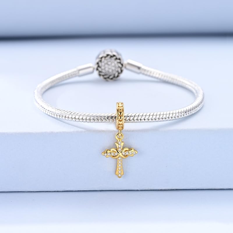 Mother Heart Charms for Bracelets Love Mom Flowers Charm Jewellery for Women - style: Golden Cross Love