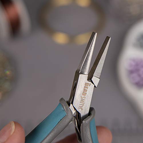 The Beadsmith Simply Modern Flat Nose Pliers, 4.5 inches (114mm) with polished steel head, PVC grip handles and double-leaf springs, tool for jewelry making - size: Flat Nose