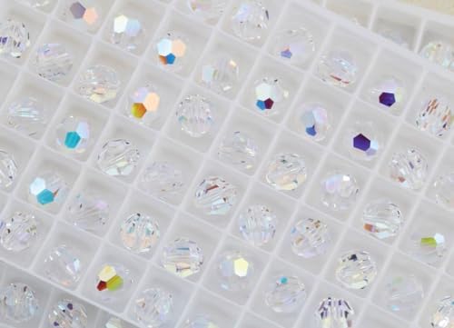 100pcs Adabele Austrian 4mm (0.16 Inch) Small Faceted Loose Round Crystal Beads Clear AB Compatible with 5000 Swarovski Crystals Preciosa SS2R-402 - color: Crystal Ab, size: 4mm Small (100pcs)