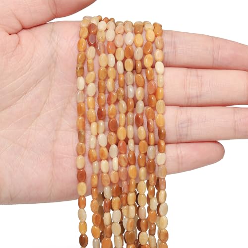 70pcs Natural Yellow Jade Stone Beads，4x6mm Egg Shape Loose Gemstone Beads for Jewelry Making Design Earring Necklace - color: yellow jade