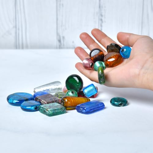 1 LB Bag of Assorted Glass Beads for Jewelry Making, Handmade Silver Foil Bead Mix for Bracelets and Necklaces, Crafting Beads Supplies Kit, Large Beads (Silver Foil Mix) - color: Silver Foil Mix
