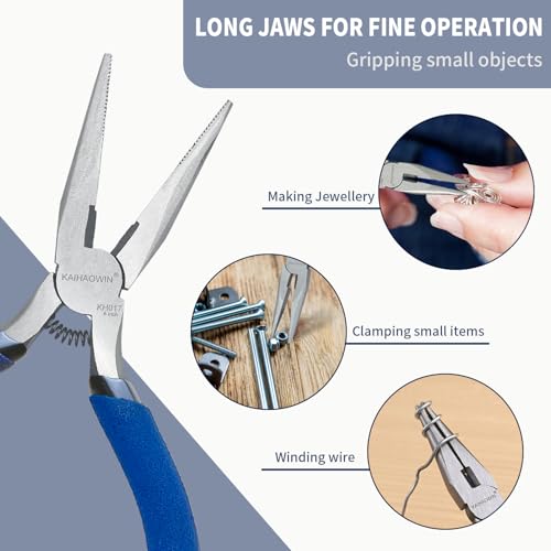 KAIHAOWIN Mini Needle Nose Pliers 5"-5 Pack KAIHAOWIN Small Long Nose Pliers with Wire Cutters, Spring Loaded Thin Needle Nose Pliers, Precision Pliers Set for Crafts/Jewelry Making/Tiny Project - size: 5x Needle Nose