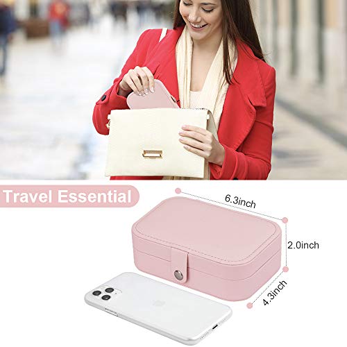 jiemei Jewelry Box, Travel Jewelry Organizer Cases with Doubel Layer for Women’s Necklace Earrings Rings and Travel Accessories(Pink) - color: Pink