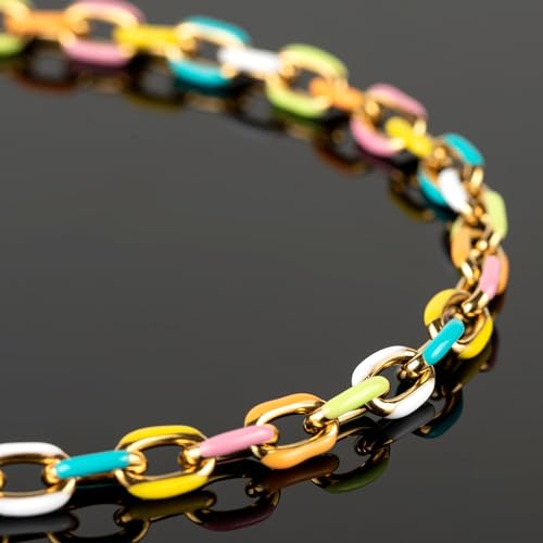 UMAOKANG 2 Yard Gold Plated Chain for Jewelry Making Stainless Steel Chains Bulk Colorful Enamel Paperclip Chain Roll with Jump Rings and Lobster Clasps - color: Light Colorful